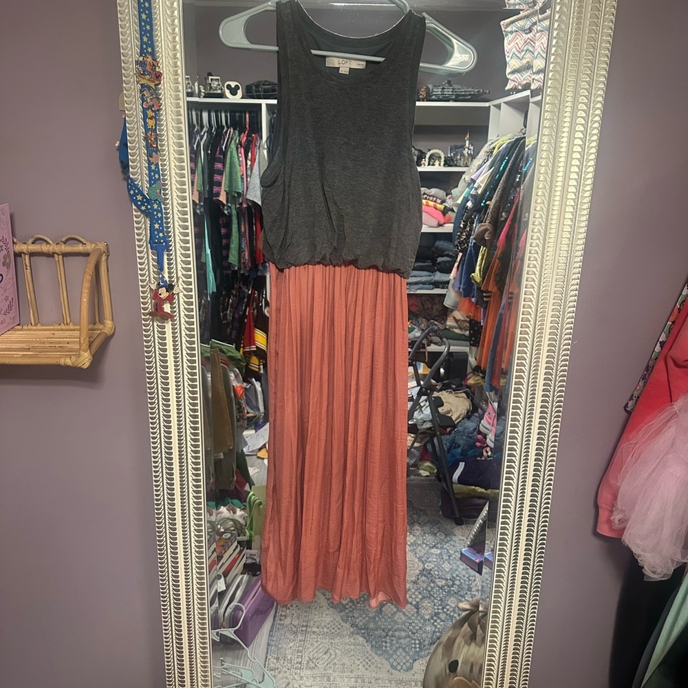 LOFT Gray and Coral High Low Dress